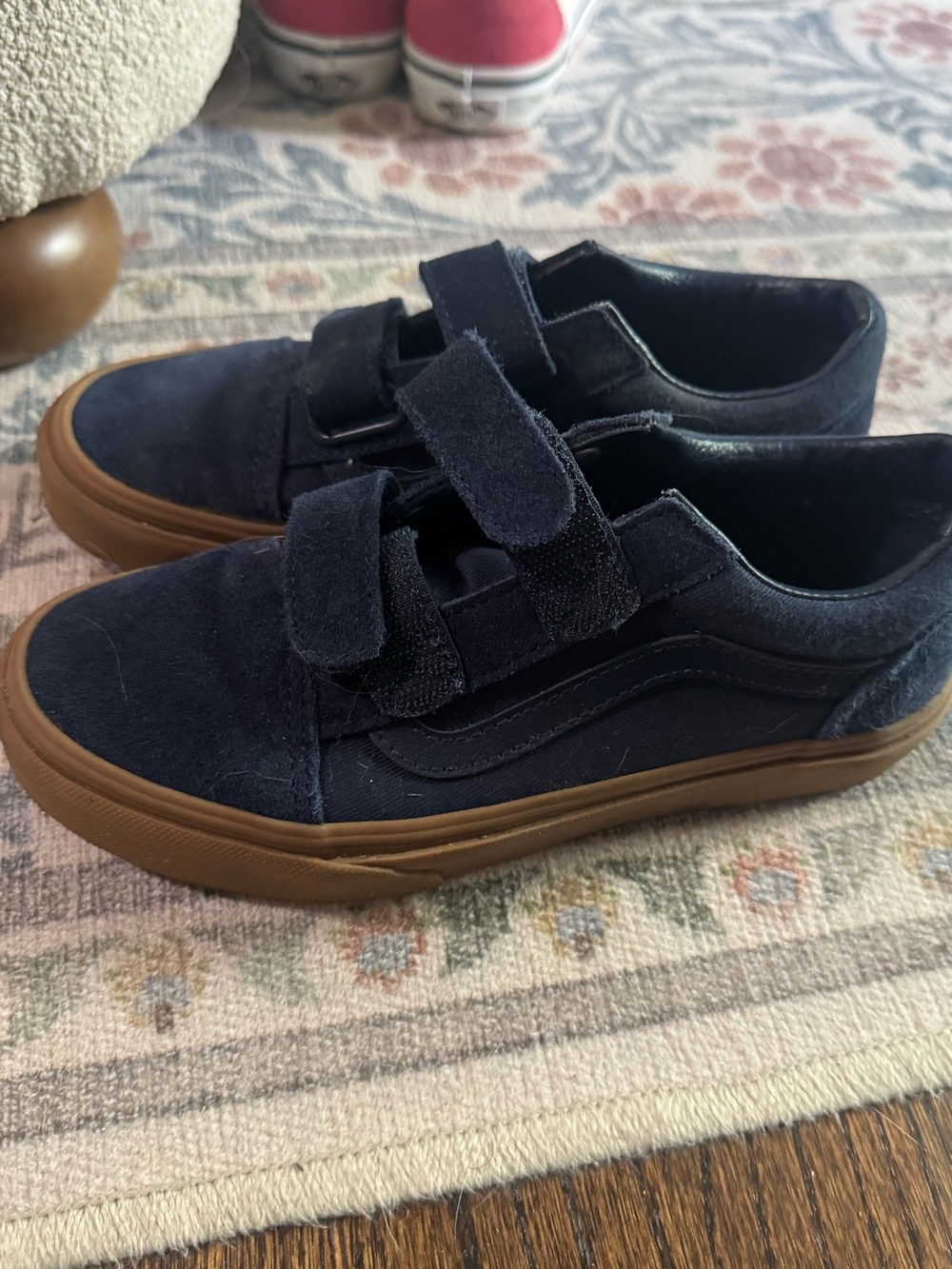 Vans Kids Navy Suede & Canvas Velcro Sneakers with Gum Sole